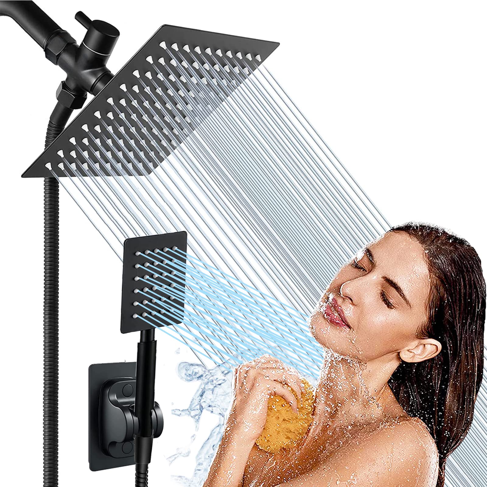 Square Shower Heads with Handheld Spray Combo, High Pressure